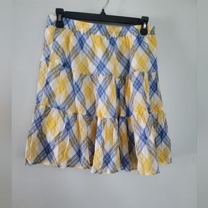 MICHAEL Michael Kors Blue and Yellow Plaid Tiered Skirt
